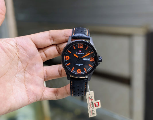 NAVI FORCE Watch Black Dial Leather Strap