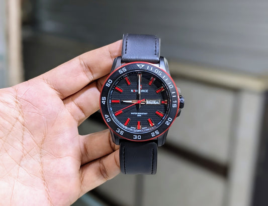 NAVI FORCE Watch Black Dial Leather Strap